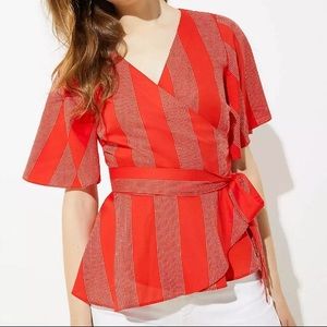 Loft Red Short Sleeve Striped Wrap Top Size XL